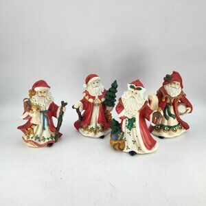 Santa Claus Figurines Set of 4 Bisque Porcelain Christmas Decor 4.5"